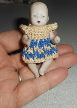 Antique Small Bisque Baby Doll - Open Mouth - Marked - Dollhouse