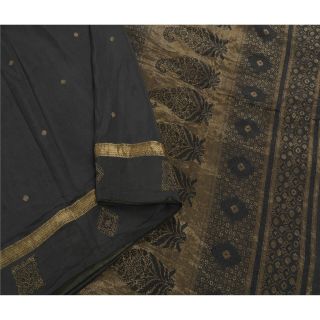 Sanskriti Vintage Black Saree Pure Silk Woven Brocade Premium Craft Fabric Sari
