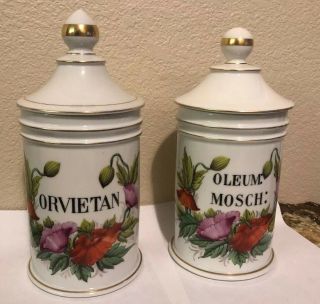 Antique French Porcelain Apothecary Jars Orvietan & Oleum Pharmaceutical