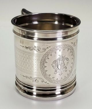 ANTIQUE 19th C.  WHITING AMERICAN STERLING SILVER MUG BABY CUP c.  1875 3