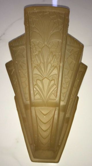 Antique Art Deco Amber Glass Sconce Light Lamp Fixture Slip Shade 2