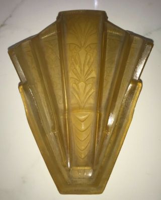 Antique Art Deco Amber Glass Sconce Light Lamp Fixture Slip Shade 3