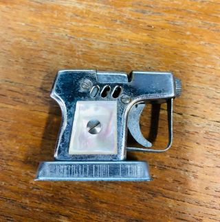 Vintage Occupied Japan Pearl Handle Pistol Shaped Cigarette Lighter On Base