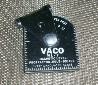 Vintage Vaco Magnetic Level Protractor - Rule - Square Ml - 7