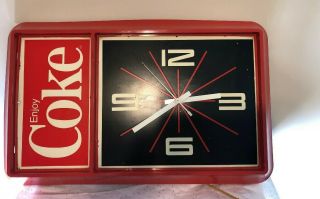 Vtg Coca Cola Enjoy Coke Plastic Wall Clock Sign Display White Red