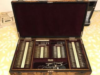 Antique Opthamologist Optometrist Boxed Lens Set With Interesting 1915 Pamphlet