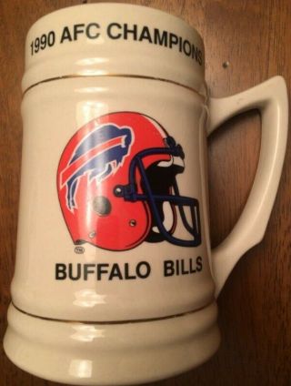 Vintage Buffalo Bills 1990 Bowl Xxv Afc Champions Ceramic Mug Stein Glass