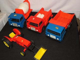 Vintage Gay Toys Cement Mixer Dump Truck Fire Engine Tractor Tow Truck
