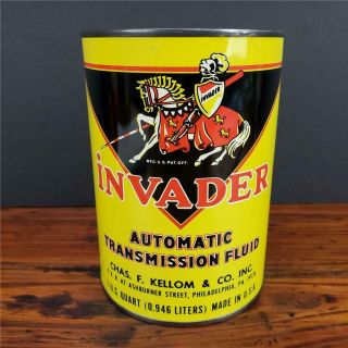 Vintage Nos Full Invader Atf Transmission Fluid 1 Quart Oil Can Philly,  Pa Sign