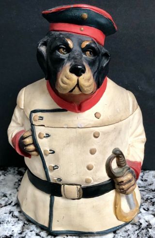 Vint.  Terra Cotta Tobacco Jar Dog Wearing Military Uniform Johann Maresch