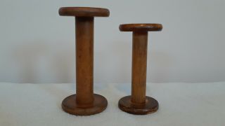 2 Vintage Wooden Industrial Textile Spools,  8 1/2 X 4,  7 X 3 1/2,  Bobbin