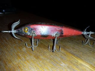 Vintage Heddon " 00 " 5 - Hook Dowagiac Minnow Antique Fishing Lure Glass Eyes