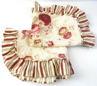 1 Pair Vintage Waverly Garden Room Norfolk Rose Standard Pillow Shams Ruffle
