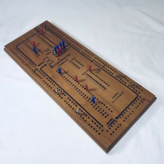 Vtg Deluxe Cribbage Board Drueke Scoremaster 1150 Once Around Two Track De Luxe
