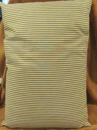 Vintage Primitive Blue Stripe Ticking Feather Pillow 26x17 7 " Thick