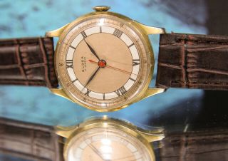 Vintage mens 1953 Eloga CLASSY TWO TONE Dial Roman Numeral Oversized Watch 2