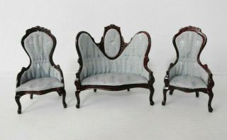 Bespaq Miniatures 1:12 Ltd.  Ed.  3 Pc.  Victorian Queen Anne Sofa & 2 Chairs Blue
