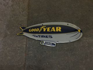 Vintage Authentic Goodyear Tires Enamel Sign 9.  5 X 3.  5 Inches