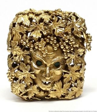 18k Gold Emerald Eye Vintage Mid Century Freeform Artisan Made Match Safe Box