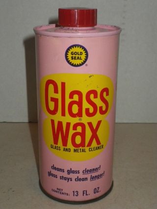 Vintage Glass Wax Gold Seal 13 Fl Oz Round Pink Tin Can With Red Cap