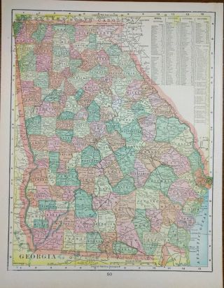 Vintage 1903 Georgia Atlas Map 11 " X14 " Old Antique Atlanta Dalton Macon Valdosta