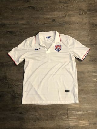 Nike Dri Fit Large Us Soccer Polo Shirt White Red Polyester Authentic 2014 Men 