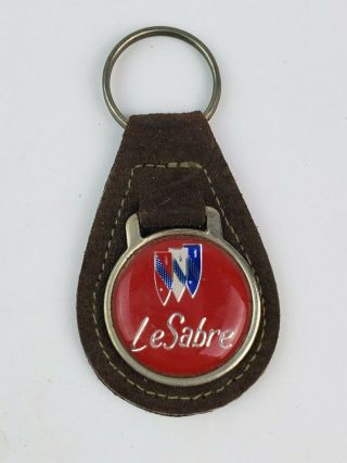 Vintage Buick Lesabre Leather Keychain Key Ring Brown Leather Red Face
