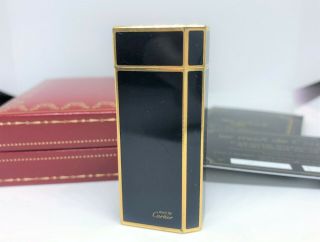 Auth Cartier Lacquer Pentagon 5 - Sided Short Lighter Dark Blue Gold W Case/papers