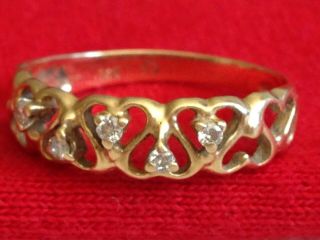Vintage 14k 14 Kt Yellow Gold Marked Signed 5 Diamond Heart Ring Womens Size 6.  5