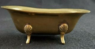 Vintage Solid Brass Miniature Claw Foot Bathtub Soap Dish Doll House 5.  25 "