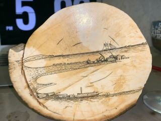 Scrimshaw Alaska Signed Goe Animals Ships Buildings Nr 5 3/4 Inches Faux
