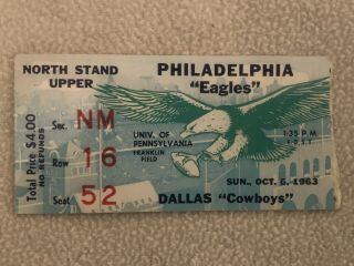 Vintage 1963 Philadelphia Eagles Vs Dallas Cowboys Ticket 10/6 Franklin Field