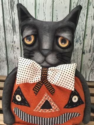Black Cat Pumpkin Halloween Primitive Folk Art Doll Ooak