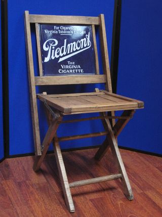 Antique Piedmont Cigarettes Wooden Folding Chair With Porcelain Sign
