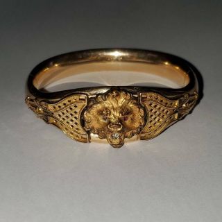 Antique Victorian Gold Filled Lion Head Bangle Bracelet