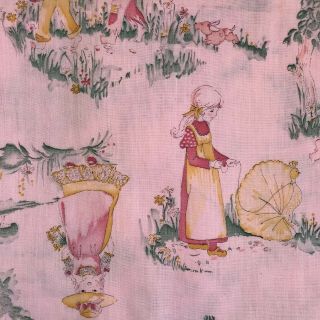 Vintage Fabric 44” X 76” Pink Pastoral Children’s Print Orig.  Ben Franklin Tag