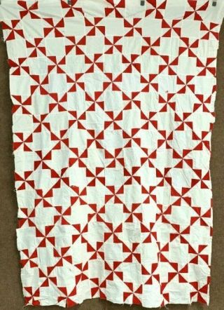 Christmas Red C 1900s Pinwheel Quilt Top Pc Vintage