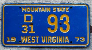 1973 Gold Incused On Blue West Virginia Dealer [d 31] License Plate