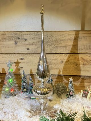 15” Vintage Silver Mercury Glass Christmas Finial Tree Topper