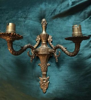 Ornate Vintage 2 Arm Brass Wall Sconce Light