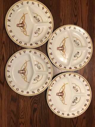 4 Fred Roberts 1950 Vintage Cowboy Western Longhorn Rope Brand Dinner Plates 11 "
