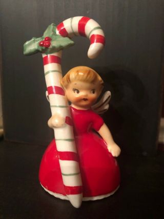 Vintage Napco 1956 Christmas Candy Cane Girl Angel Bell Figurine 4.  5” Tall
