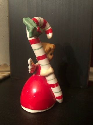 Vintage NAPCO 1956 Christmas Candy Cane Girl Angel Bell Figurine 4.  5” Tall 2