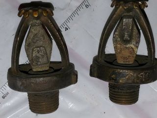 2 Antique Vintage Grinnell " A " Frame Brass Fire Sprinkler Head Garage Find