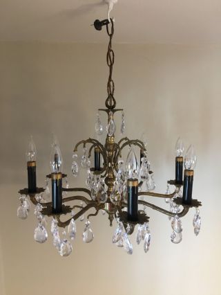 Vintage Brass And Crystal Chandelier - 8 Arm - Made In Spain - 68 Glass Crystals