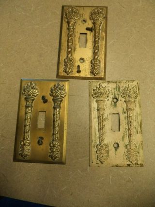 3 Decor Vintage Metal Light Switch Cover Plates Torch Design 2 Brass Colored