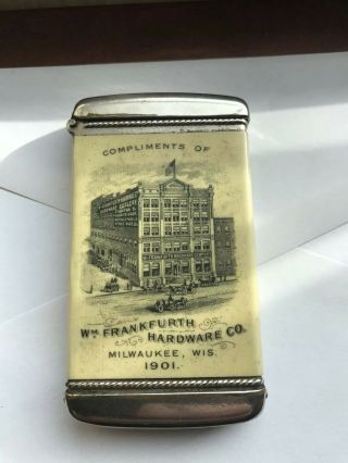 Antique 1901 Wm.  Frankfurth Hardware Co.  Milwaukee Wis.  Match Holder Fishing Su