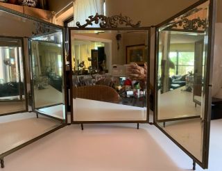 Antique Victorian Triple Vanity Or Wall Folding Mirror