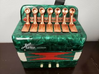 Vintage Hero Accordion For Children Green And Red 1960s Toy