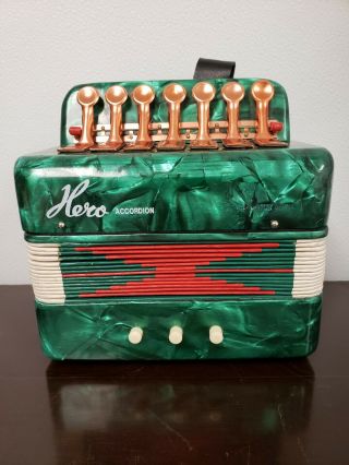 Vintage Hero Accordion for Children Green And Red 1960s Toy 2